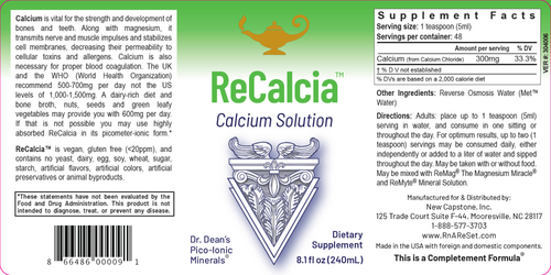 ReCalcia - Calcium-Lösung | Dr. Dean´s piko-ionisches flüssiges Calcium - 240ml